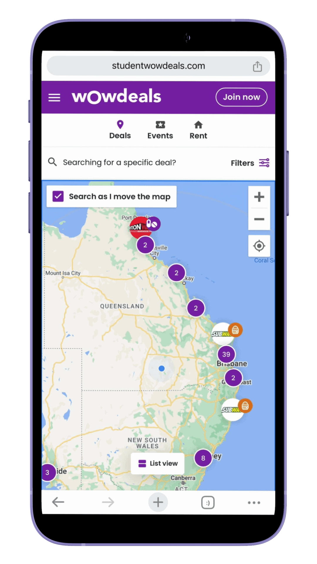 Wow Deals Mobile app map